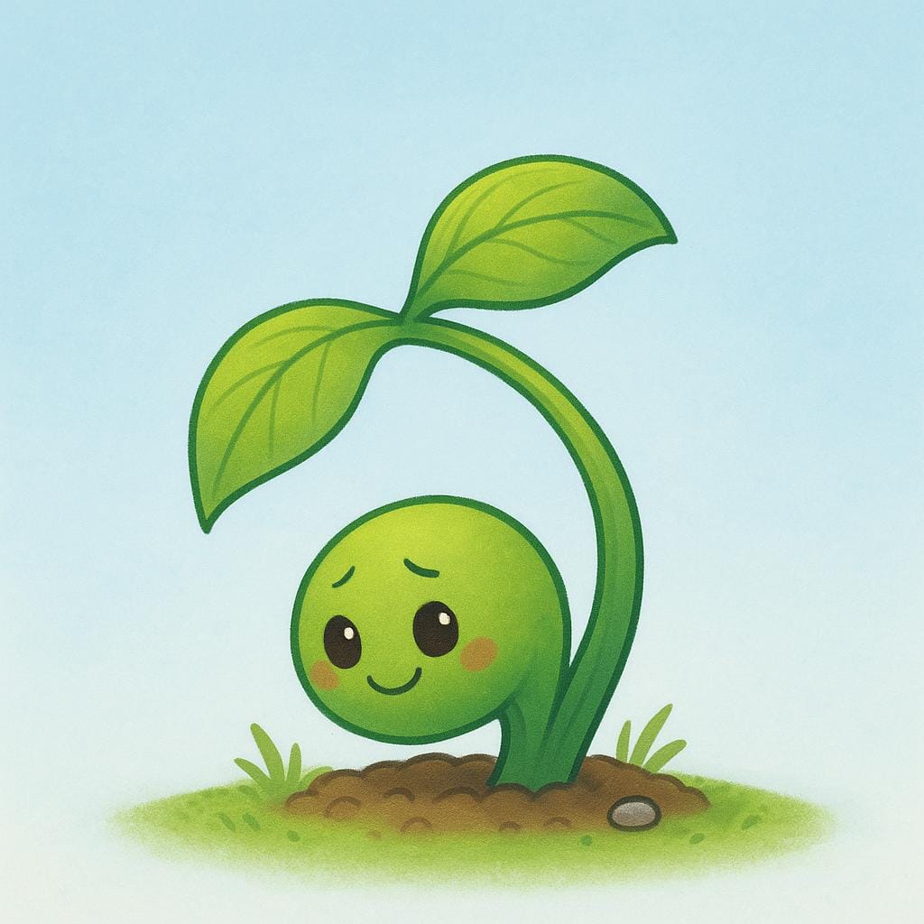 Un germoglio di pianta verde si piega, puntando verso il basso verso il terreno, a simboleggiare una perdita di progresso o terreno.
