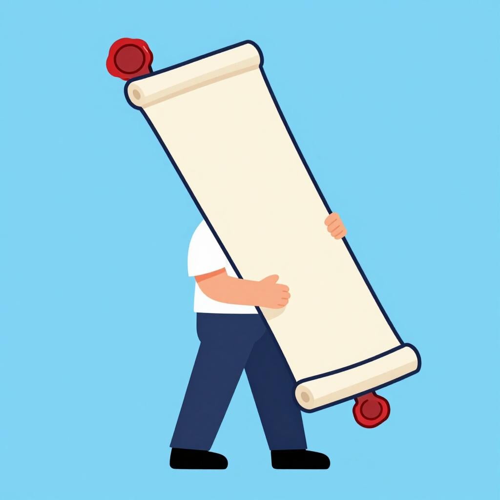 A person in a uniform carrying a large, rolled-up decorative banner.