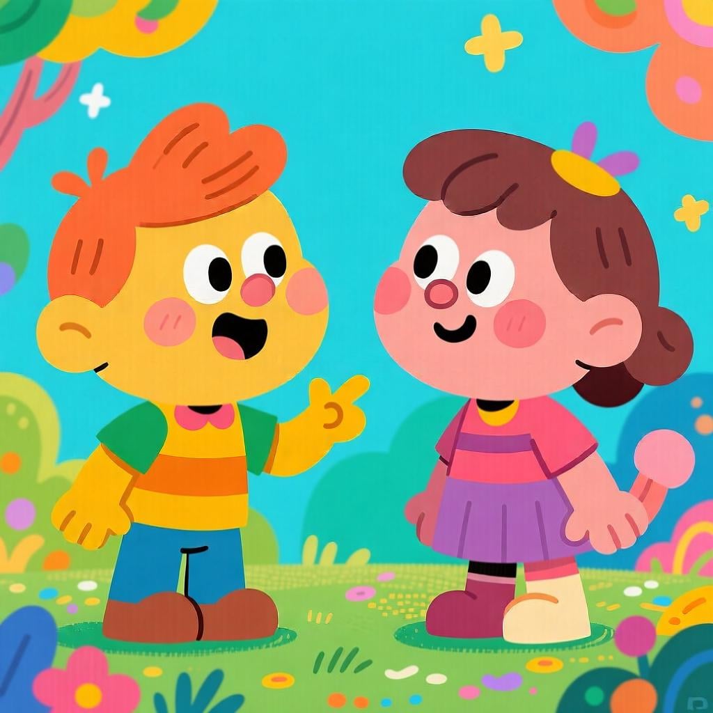 Two stylized characters actively engaged in conversation, illustrating the ongoing action of talking.