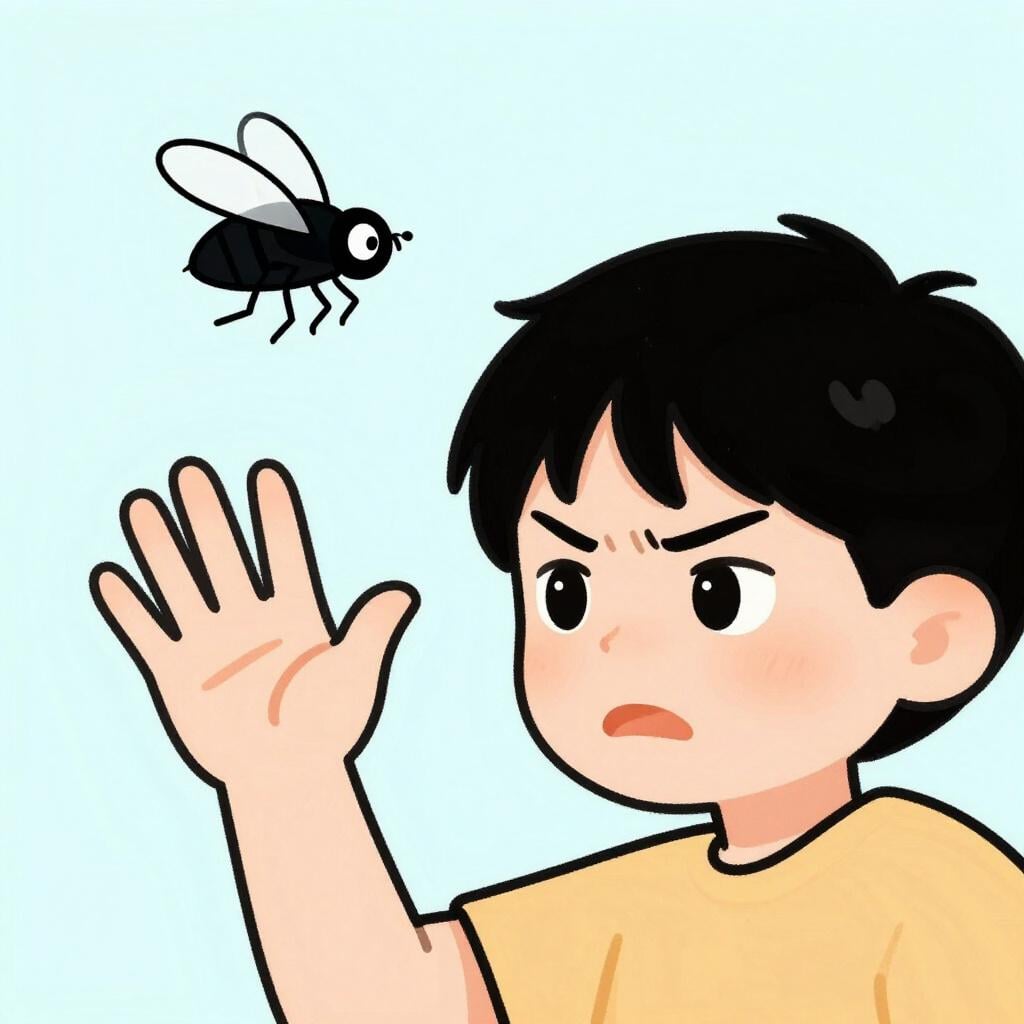 A small buzzing fly circling around a person's head while they try to read.
