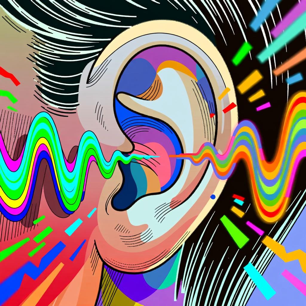 A person's ear clearly receiving sound waves, symbolizing focused attention or heeding.