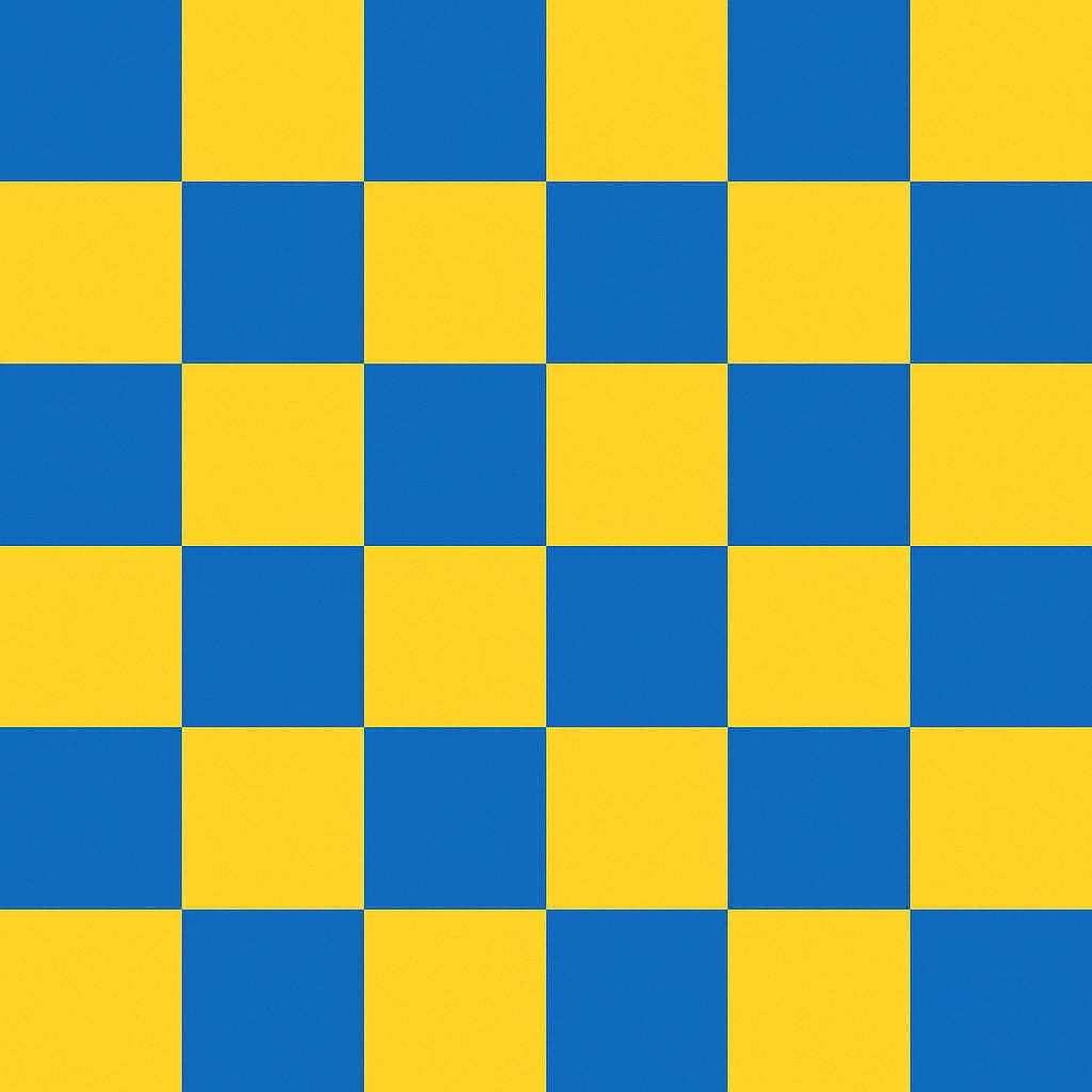 Une illustration de livre d'histoires d'un simple motif à damier répétitif composé de carrés bleus et jaunes.