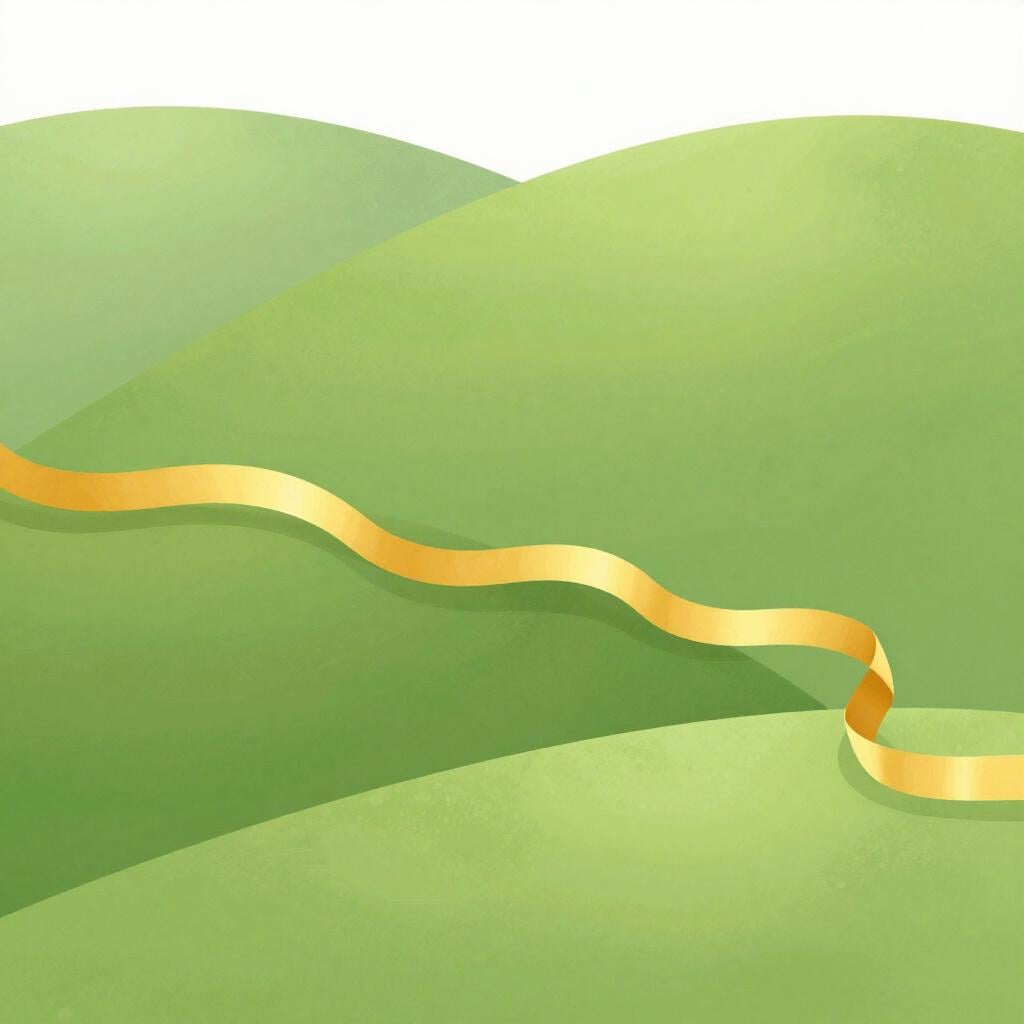 A single, unbroken golden line flowing smoothly across a series of colorful hills.