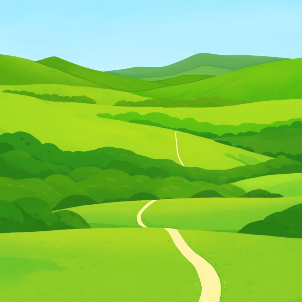 An expansive view of a green, mountainous region showing rolling hills and valleys, representing a physical land or landscape.