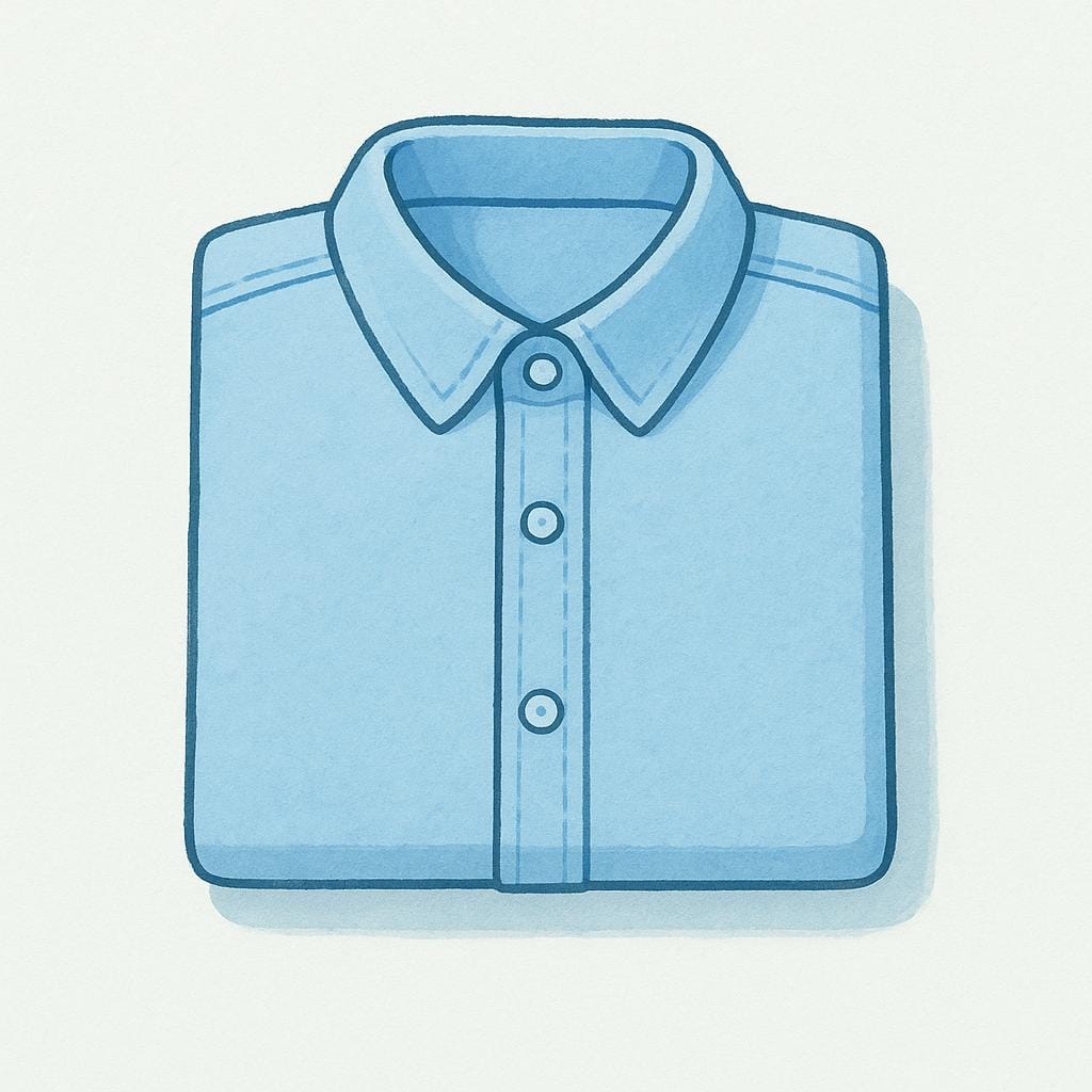A neatly folded blue collared shirt with visible buttons, placed against a solid background.