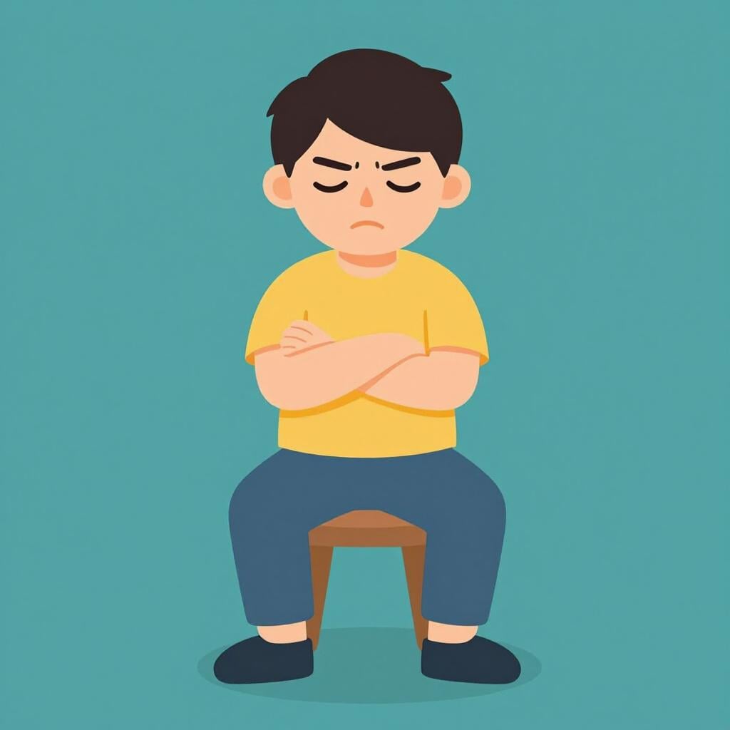 A person sitting with arms crossed and a determined, unyielding expression, ignoring a path laid out before them.