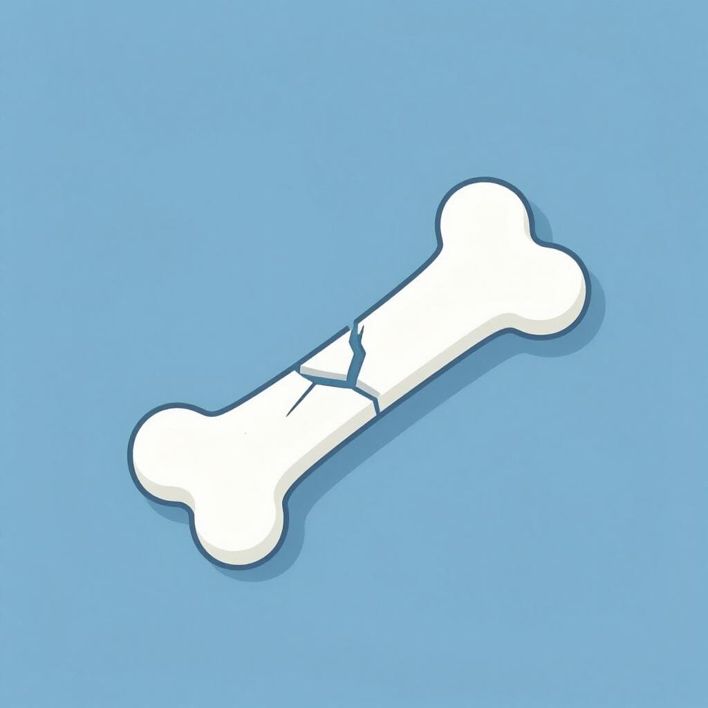 Eine einfache Zeichnung eines sauberen Bruchs in einem knochenförmigen Objekt.