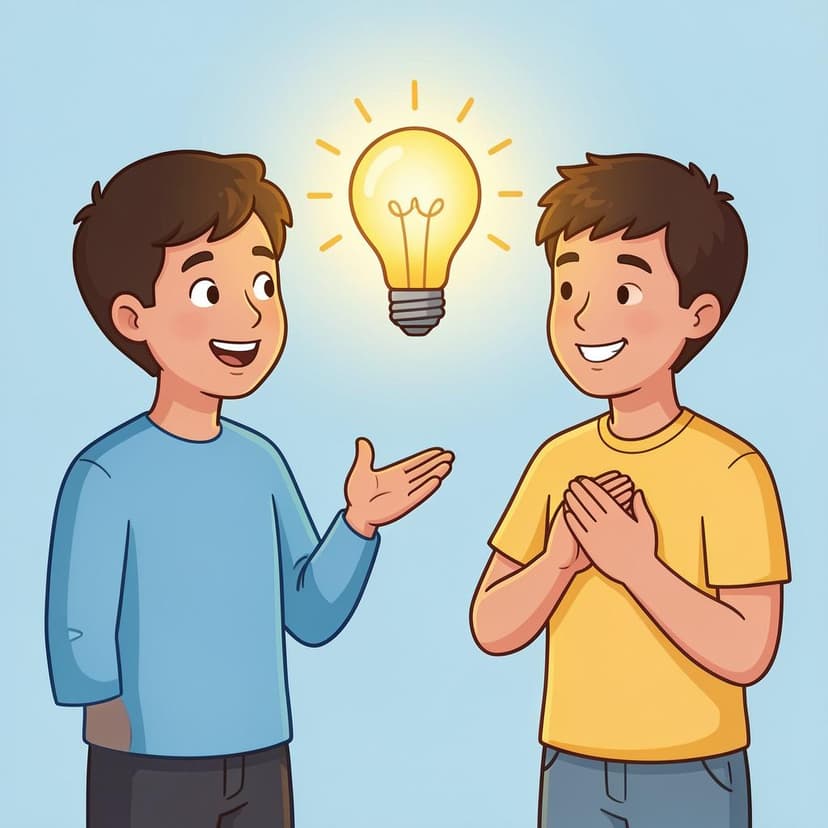 A person smiling and nodding while another person gestures enthusiastically, showing a successful moment of persuasion.