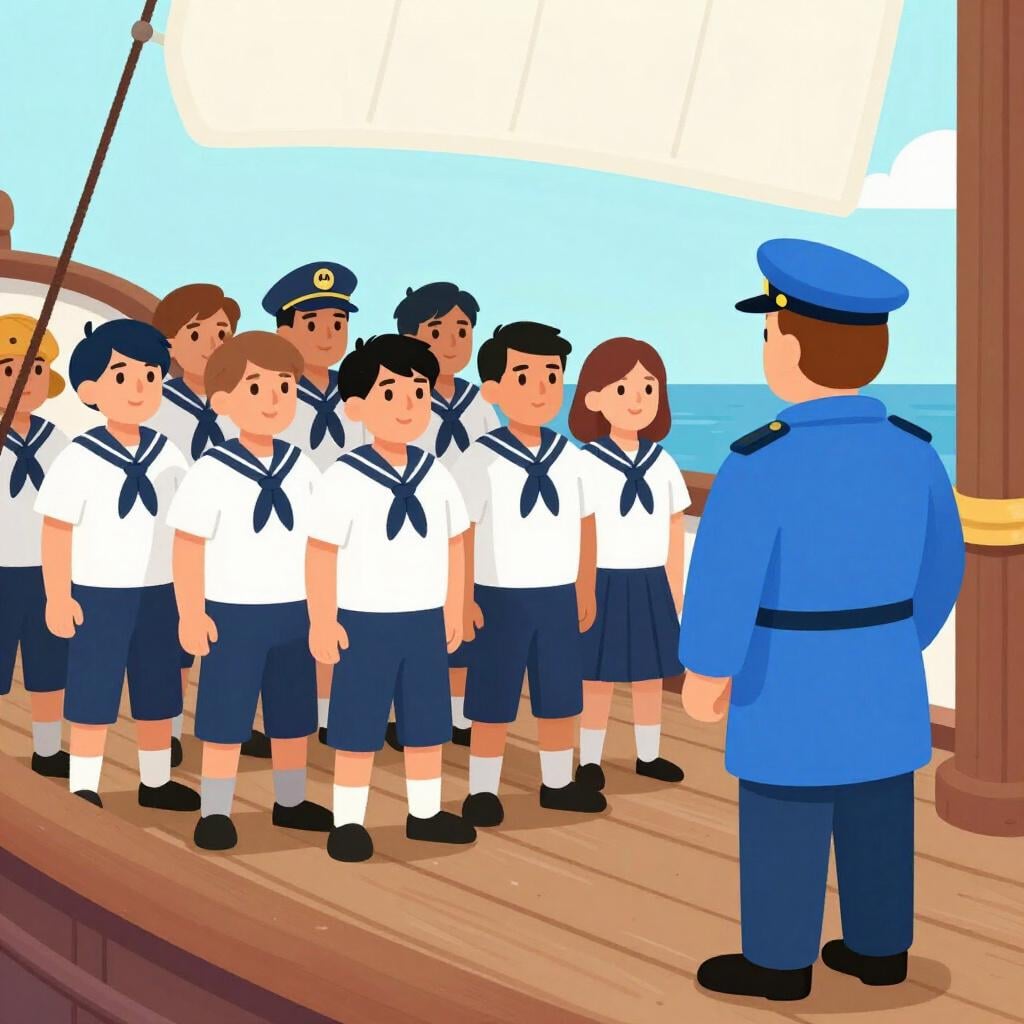 En grupp sjömän som står tillsammans på ett träfartygsdäck, ser bestämda ut och vägrar order från sin kapten.