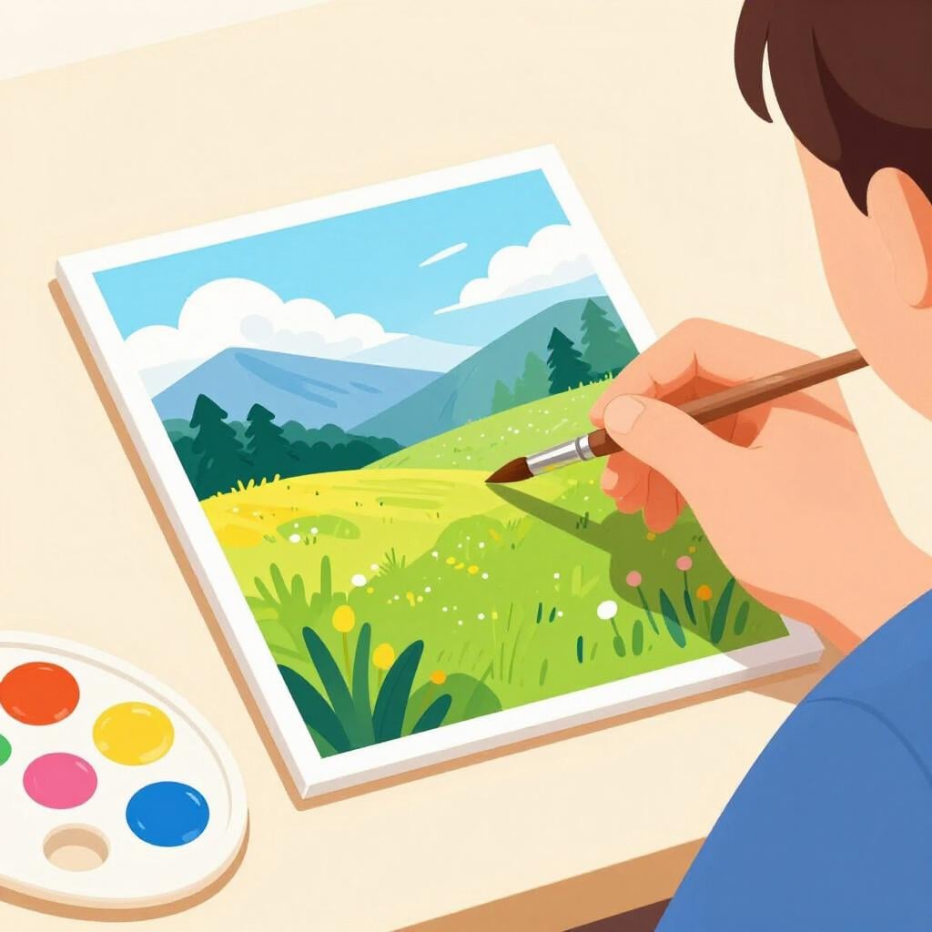 Een kind dat blij een schilderij maakt op een canvas met kleurrijke verf.