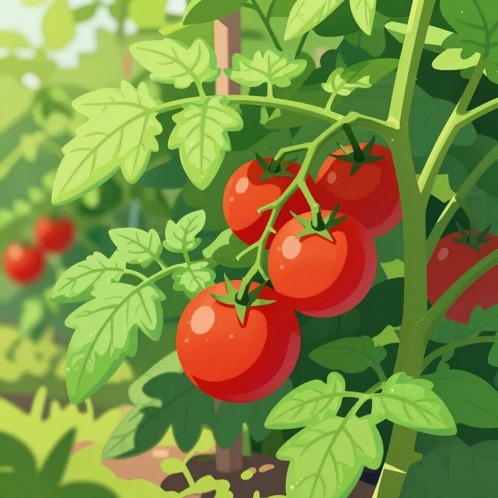 A healthy green plant growing many bright red tomatoes.