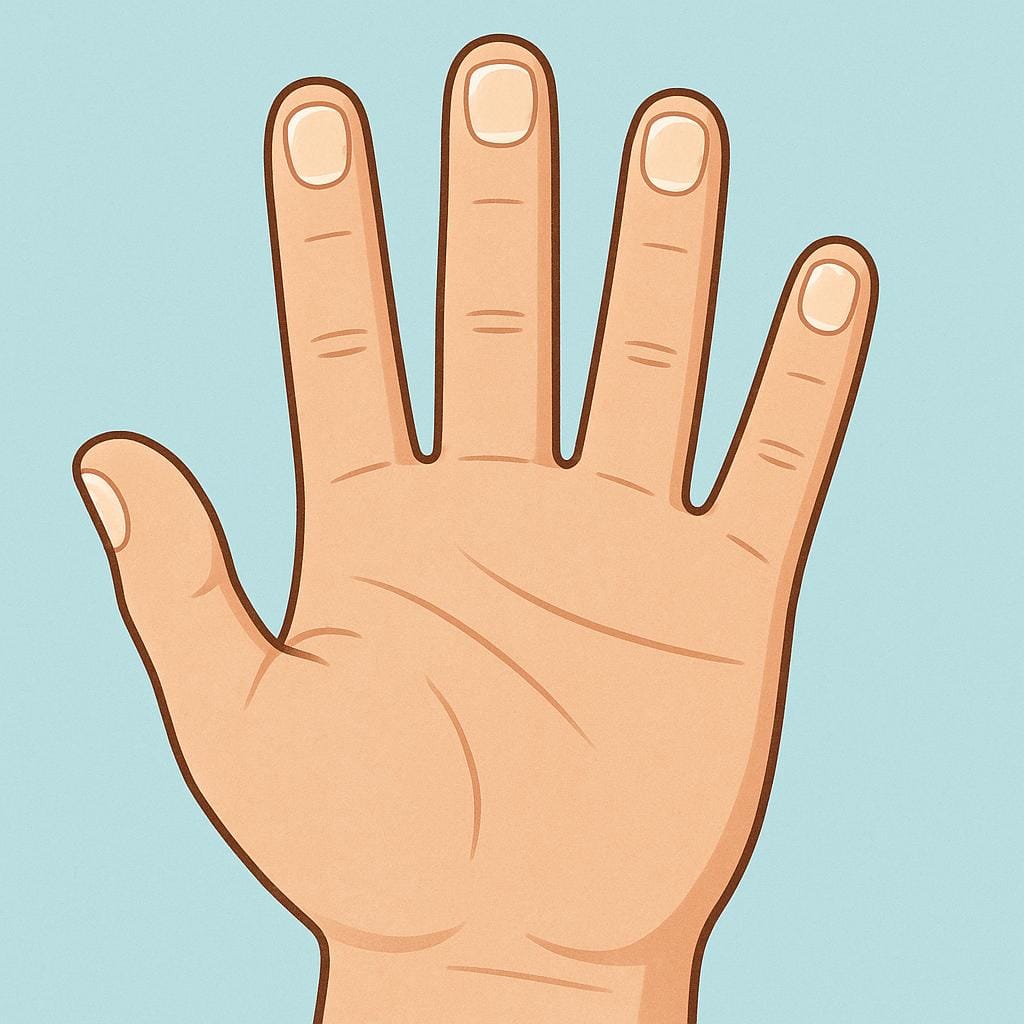 A close-up view of a human hand showing five fingers with neatly trimmed fingernails against a soft background.