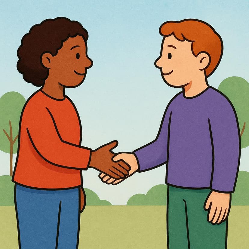 Uma pessoa amigável estendendo a mão em direção a outra pessoa em um gesto de apresentação ou saudação.