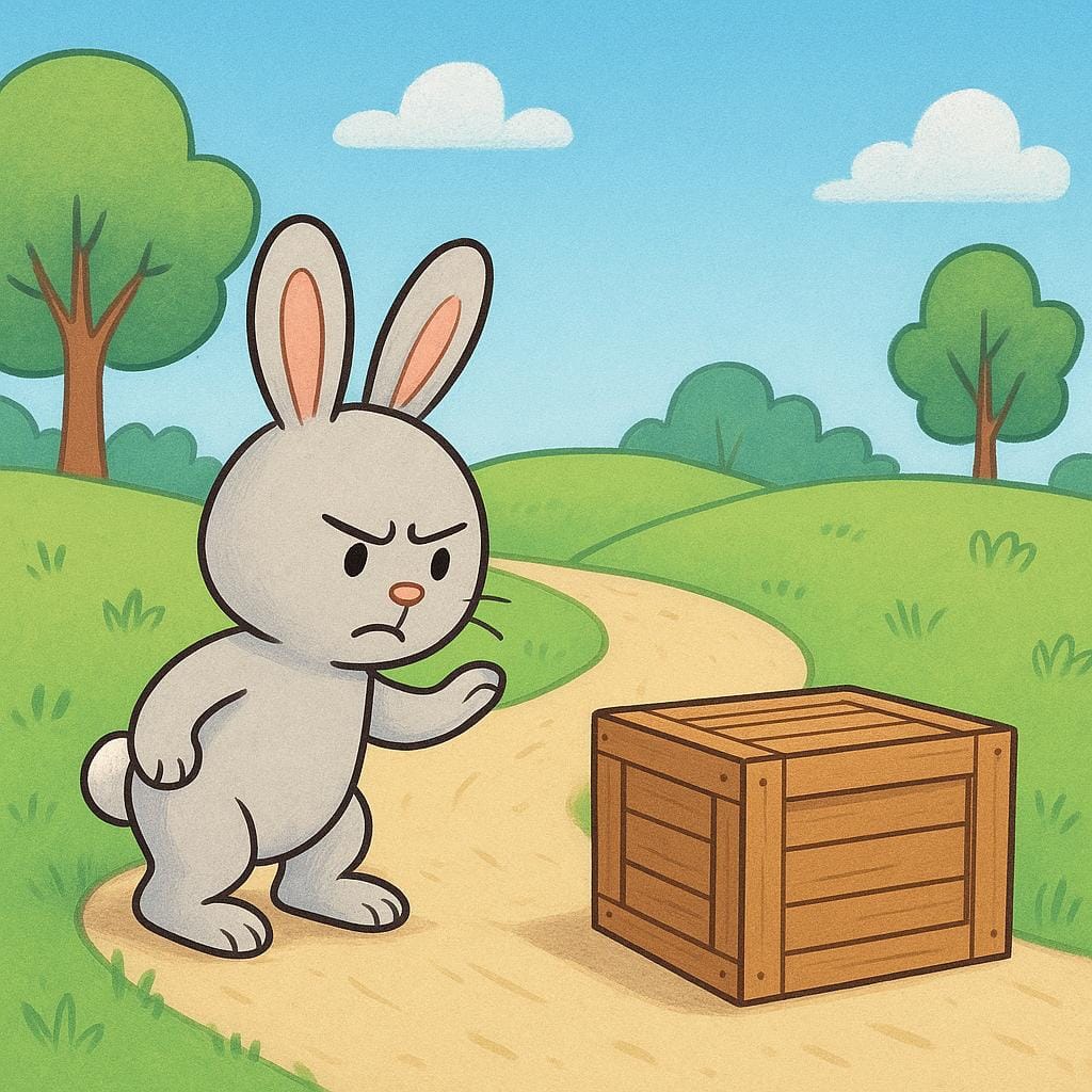 A cartoon character, frustrated, standing in front of a small, unexpected obstacle blocking a clear path.