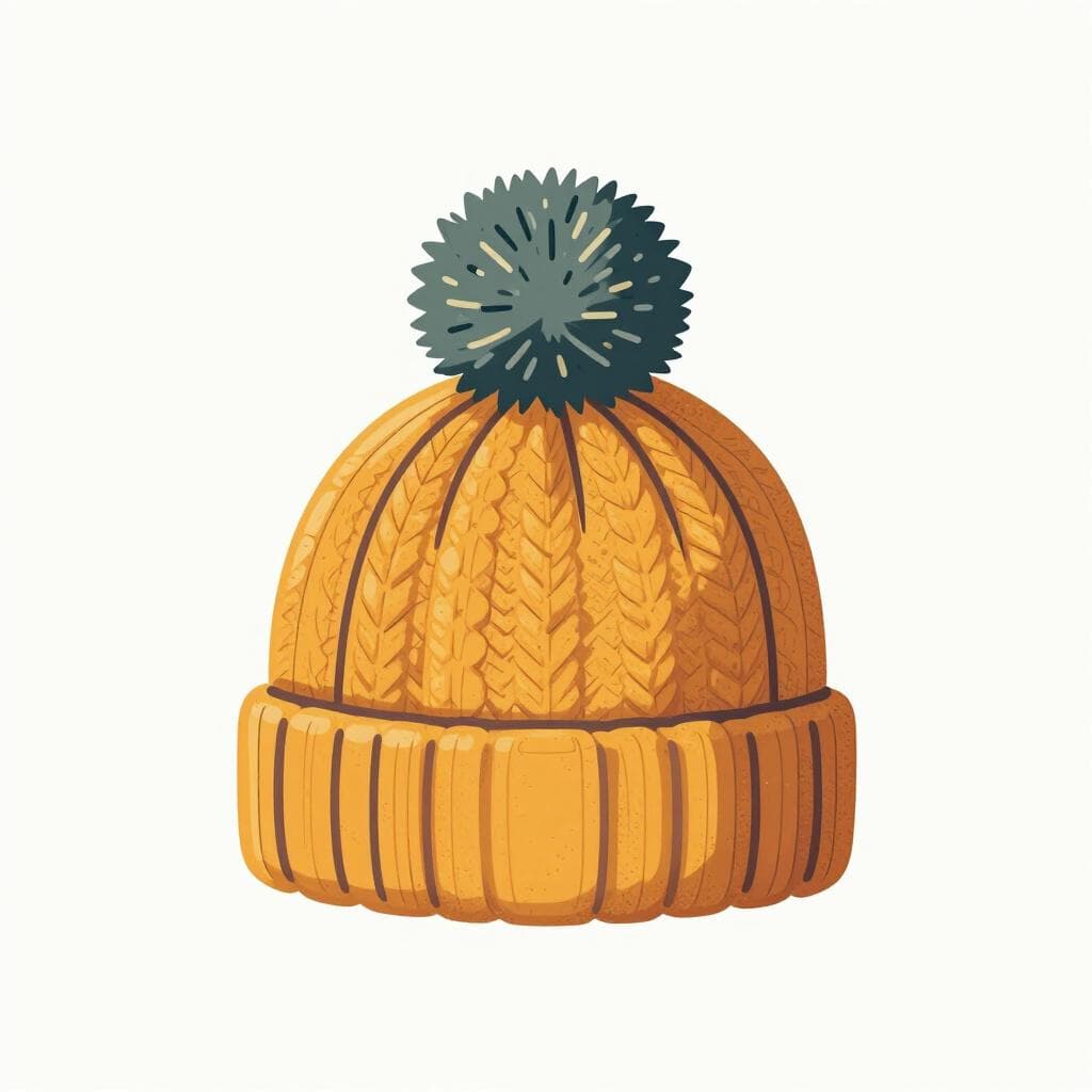Un bonnet en laine douillet et tricoté avec un pompon sur le dessus, posé sur une surface en bois.