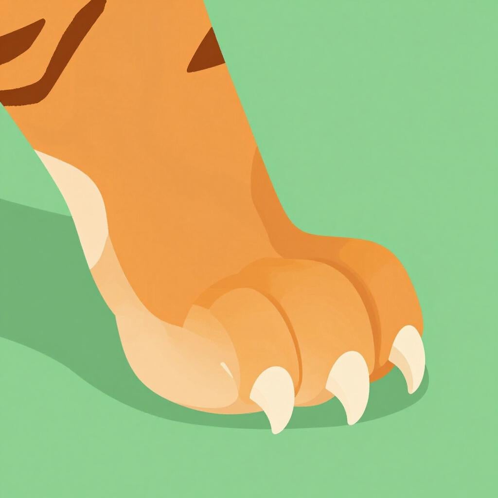 A close-up illustration of a powerful tiger's paw with sharp, curved claws extended.