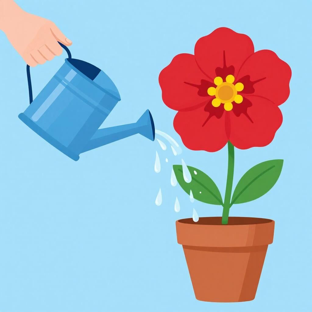 Une arrosoir versant de l'eau sur une fleur vibrante et saine qui s'épanouit parfaitement dans un pot.