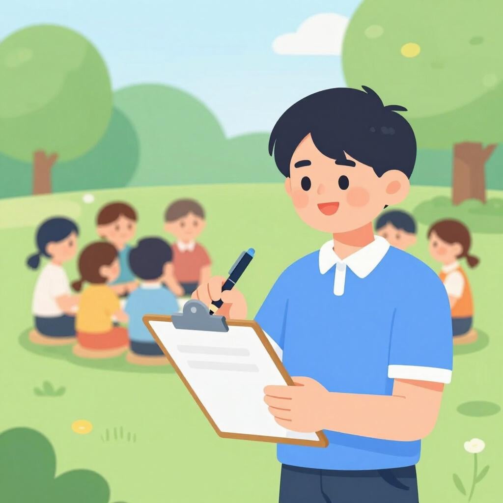 A happy person adding their name to a list on a clipboard.