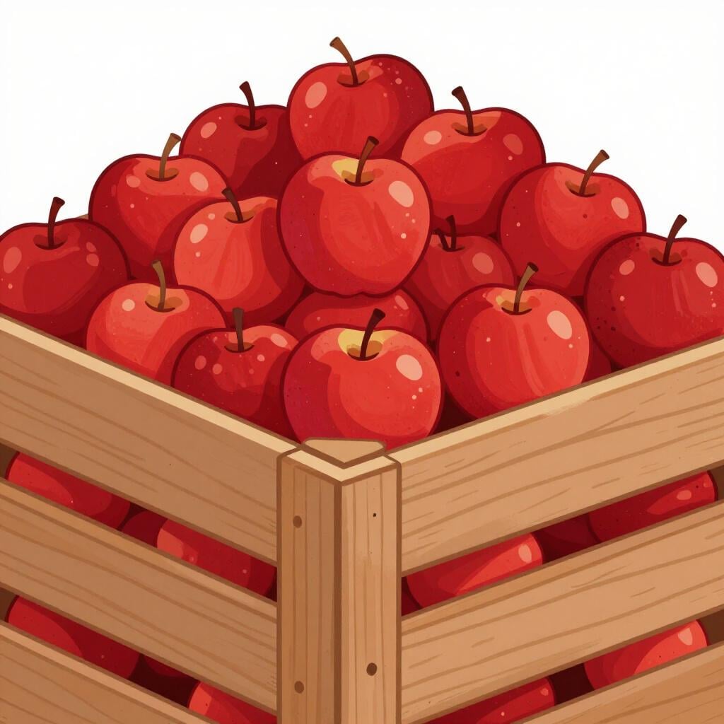 A large wooden crate overflowing with a great many bright red apples.