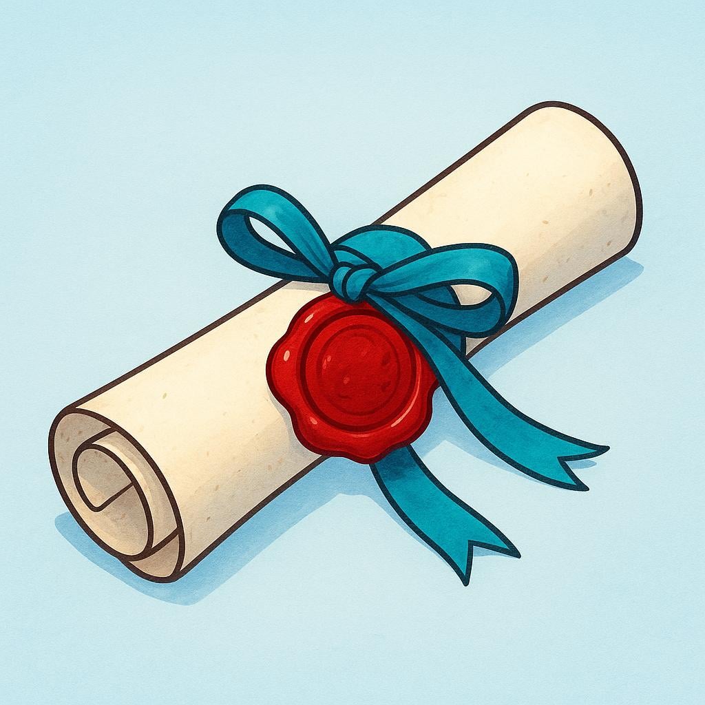 A rolled-up legal scroll tied with a ribbon and bearing a large red wax seal, symbolizing legal authorization.