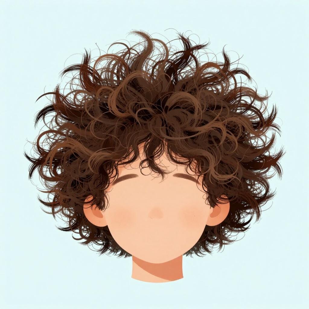 A person with very messy, frizzy, and voluminous hair standing out in all directions.