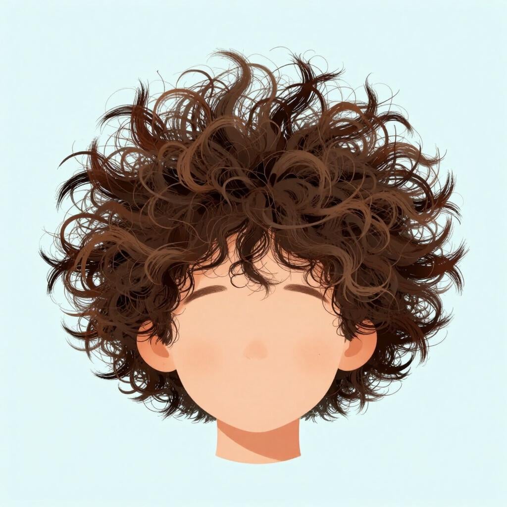 A person with very messy, frizzy, and voluminous hair standing out in all directions.