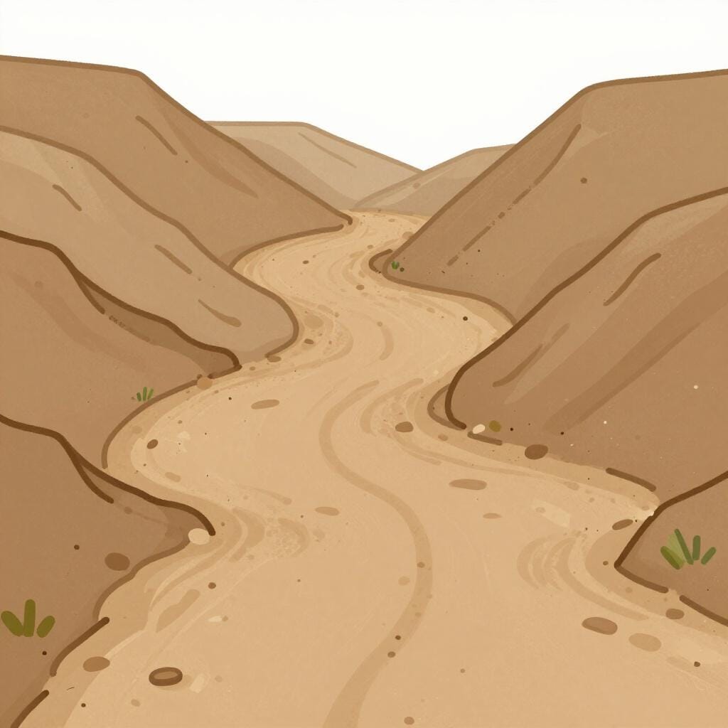 A bumpy, uneven dirt path winding through a field.