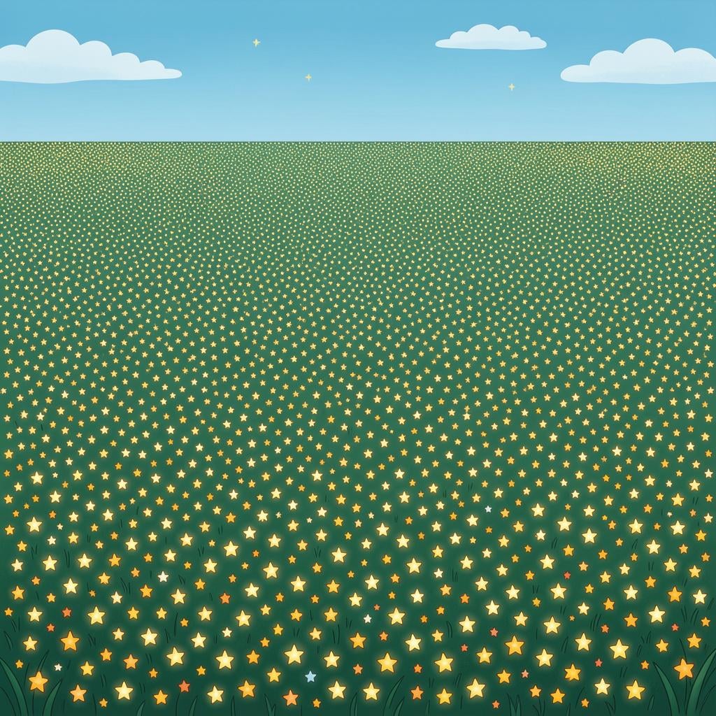 A vast, endless field of tiny glowing stars stretching to the horizon under a night sky.