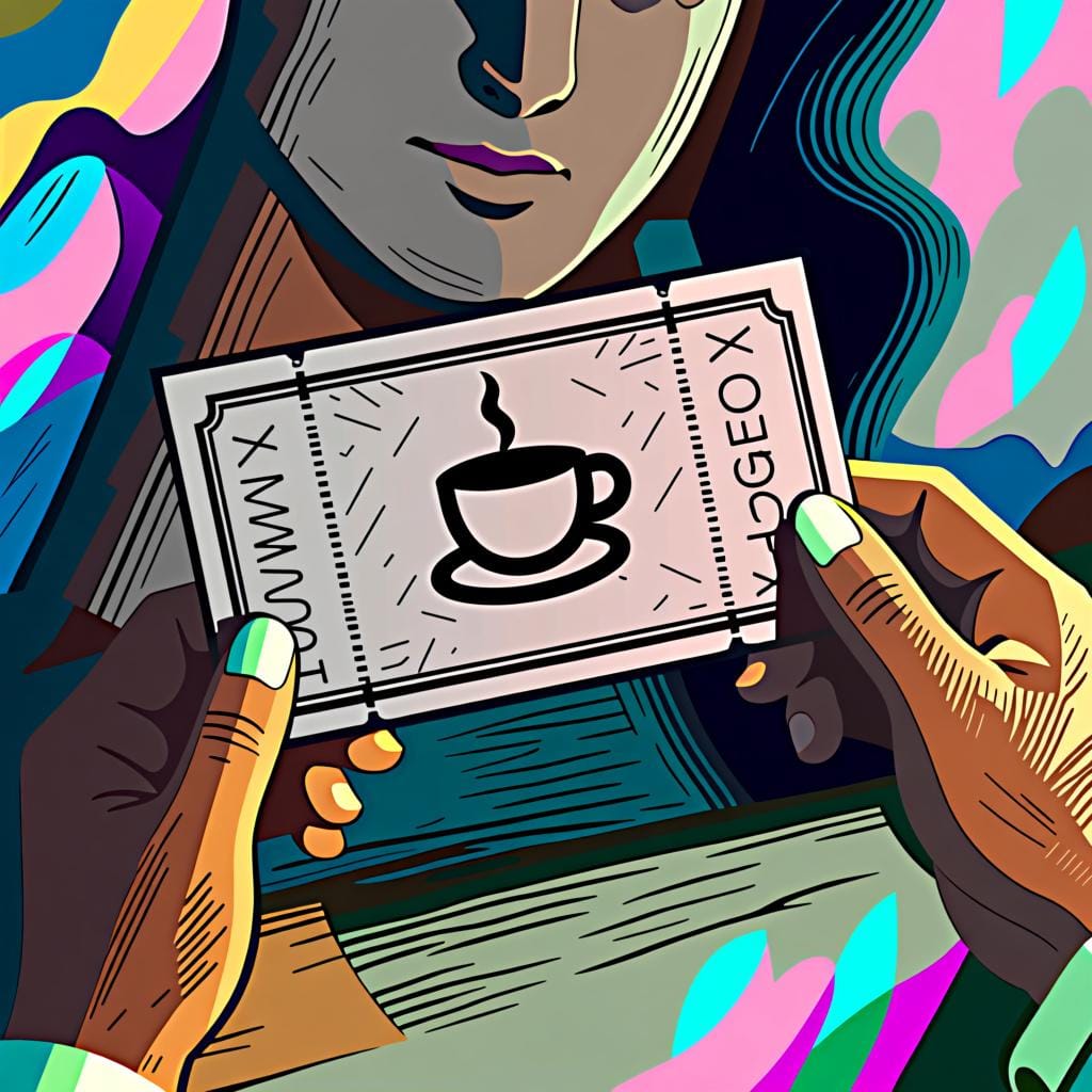 A person's hands holding a paper gift voucher for a coffee shop.