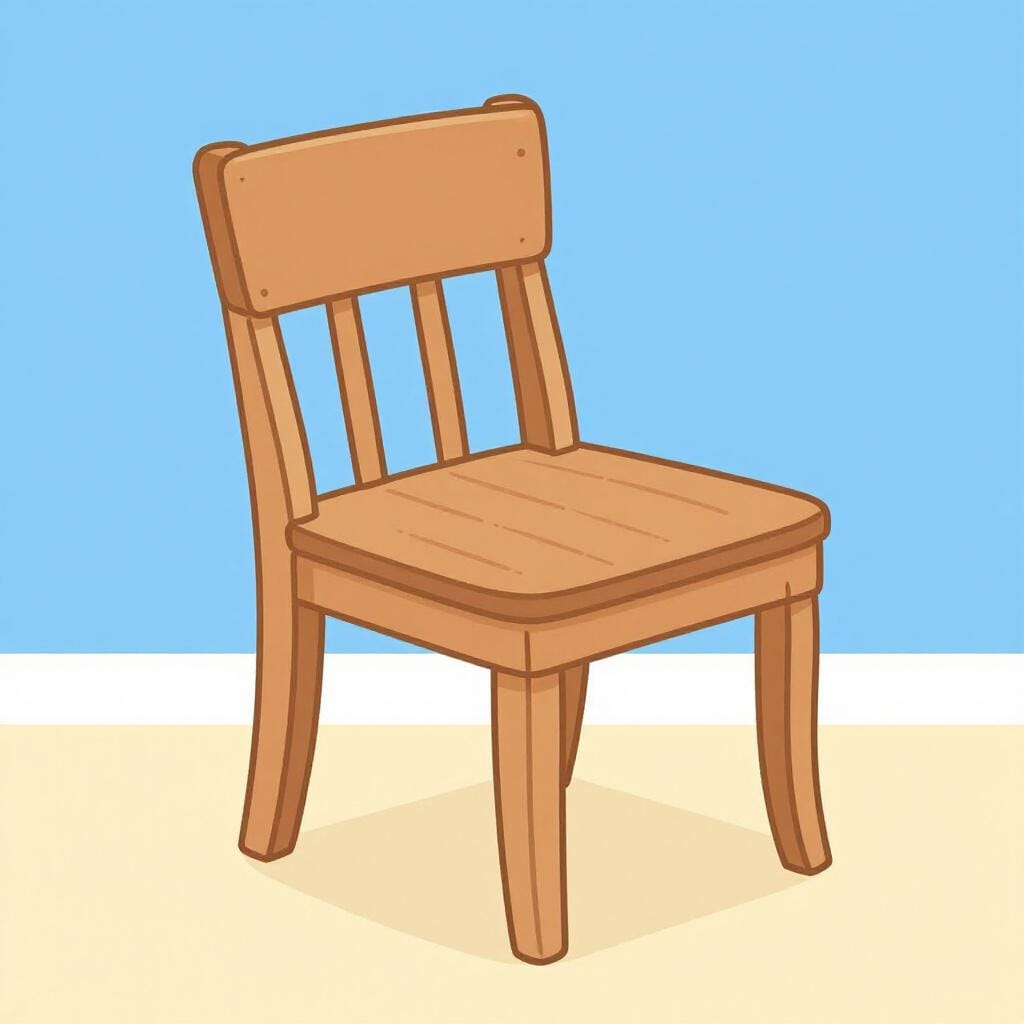 脚の一つが他よりもかなり短い、ぐらつく木製の椅子。