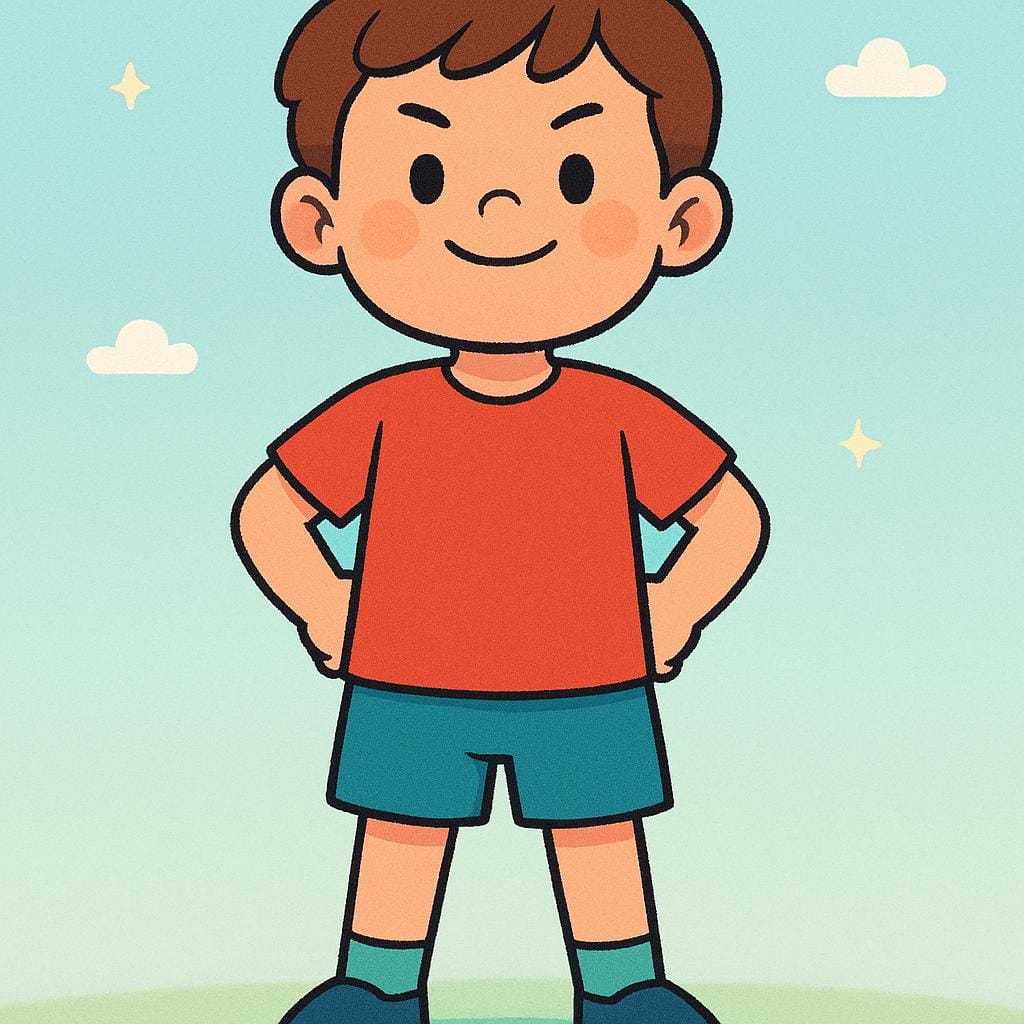 A young child standing tall with shoulders back and a determined, positive smile, illustrating a mental disposition.
