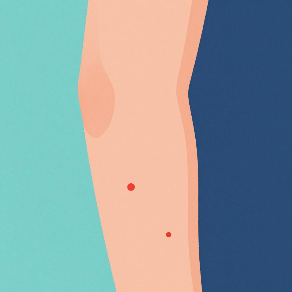 A child's arm with several small red spots indicating a skin rash.