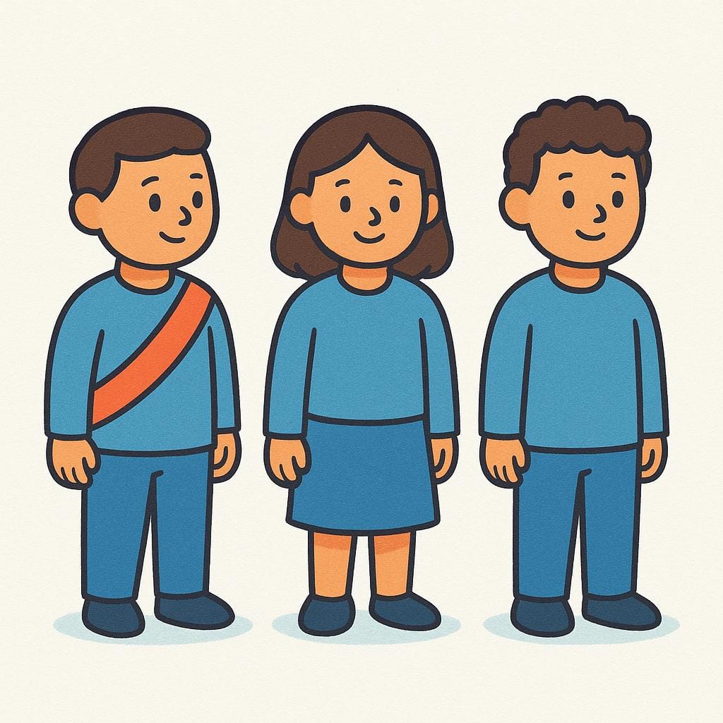 A simplified formation of three figures standing shoulder-to-shoulder, emphasizing the figure on the far end representing the flank or side.