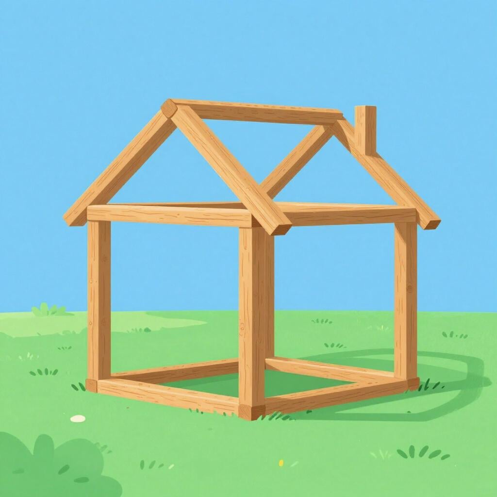 La structure en bois d'une maison simple en construction, montrant le cadre de base.
