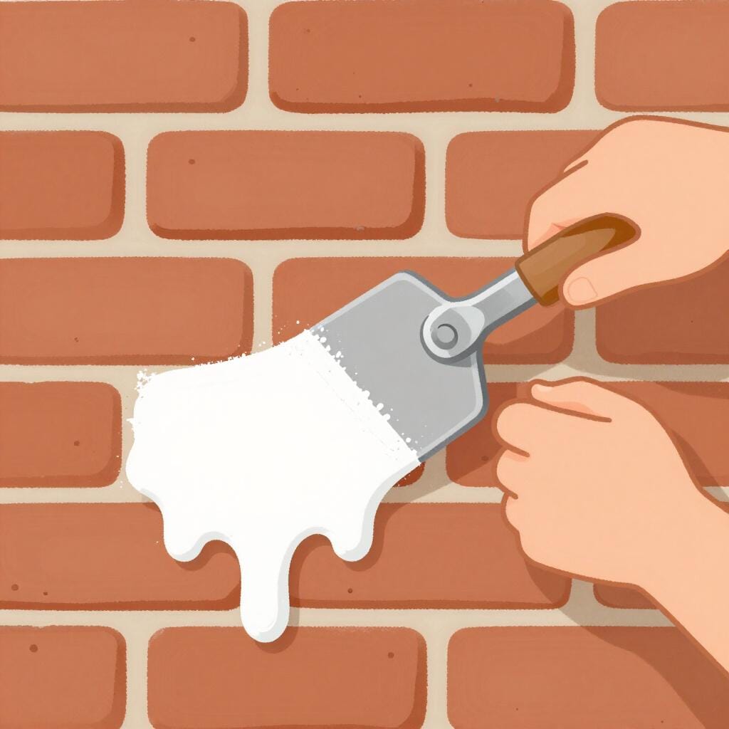 A wooden trowel spreading smooth white plaster onto a wall.