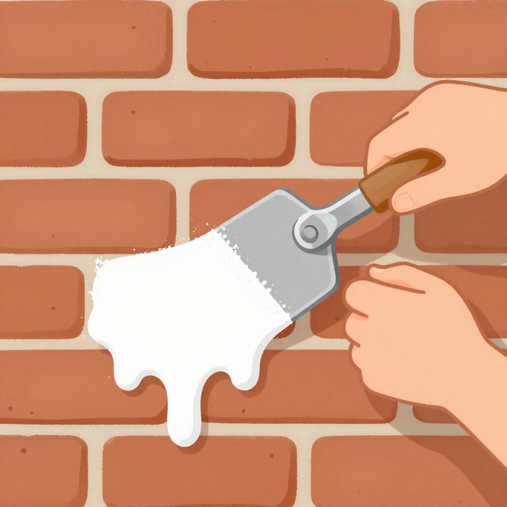 Eine Holzkelle, die glatten weißen Putz auf eine Wand aufträgt.