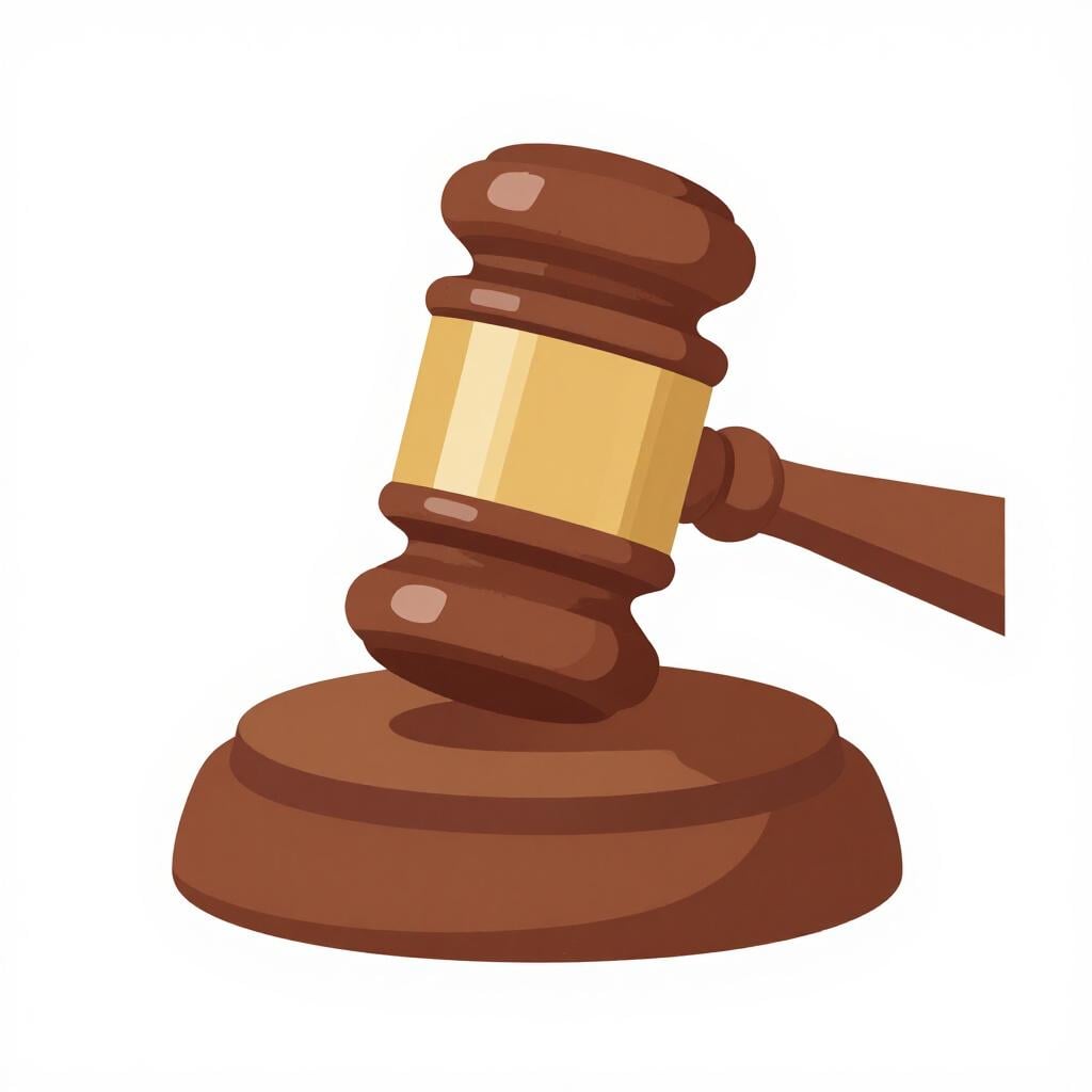 A wooden gavel resting on a circular base on a table.