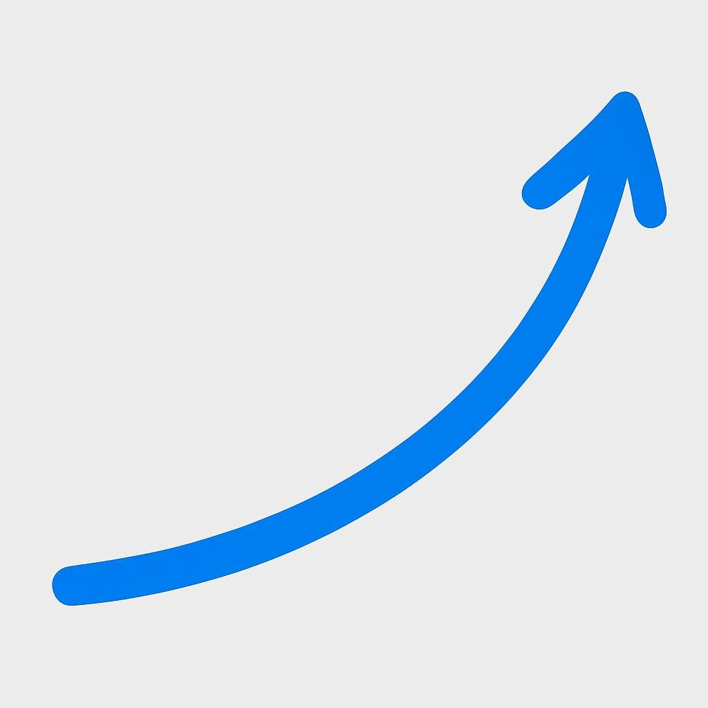 A thick, bright blue line sweeping steeply upwards from the bottom left corner to the top right corner, symbolizing growth or a data trend.