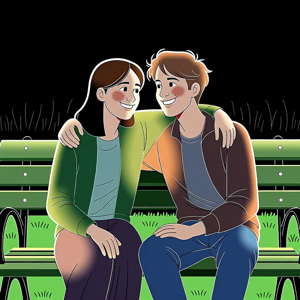 Two good friends, one with an arm around the other's shoulder, smiling warmly at each other.