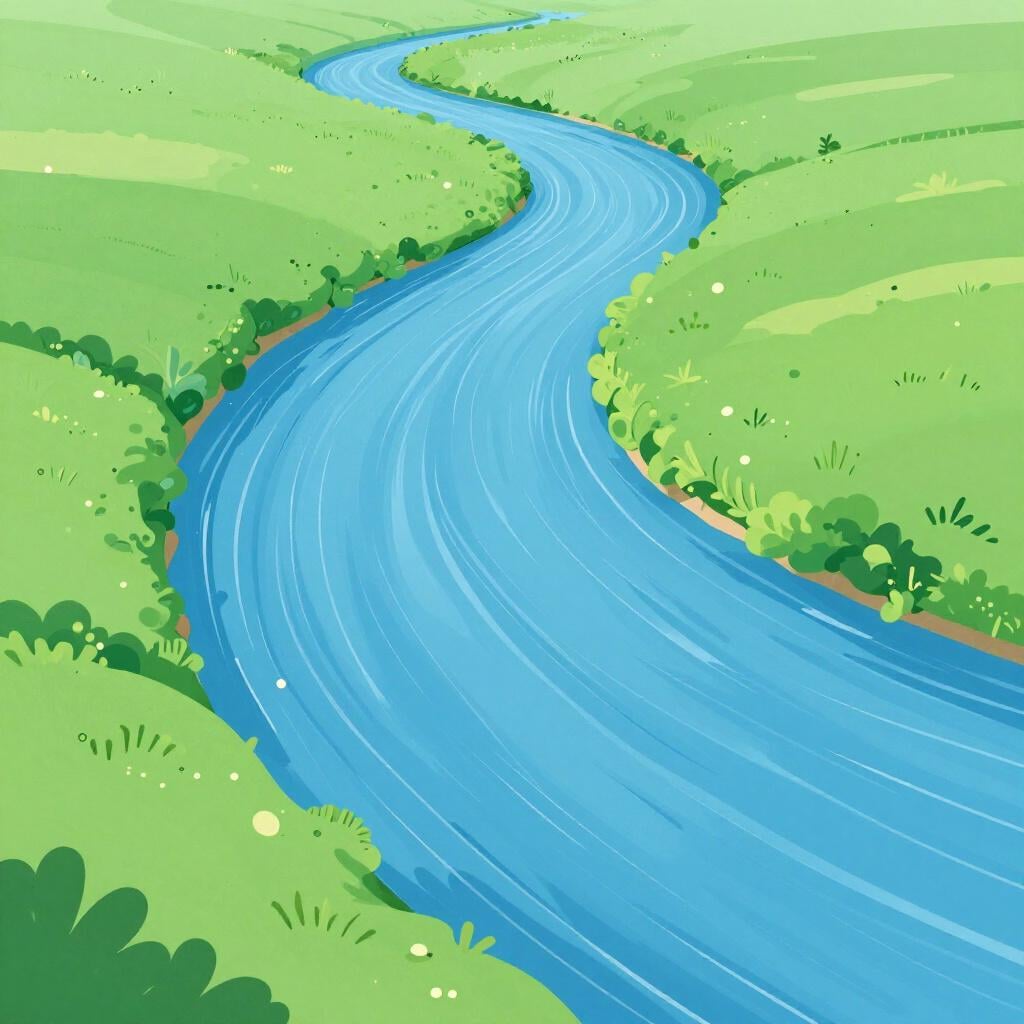 緑豊かな谷を力強く、着実に流れる広くて力強い川。