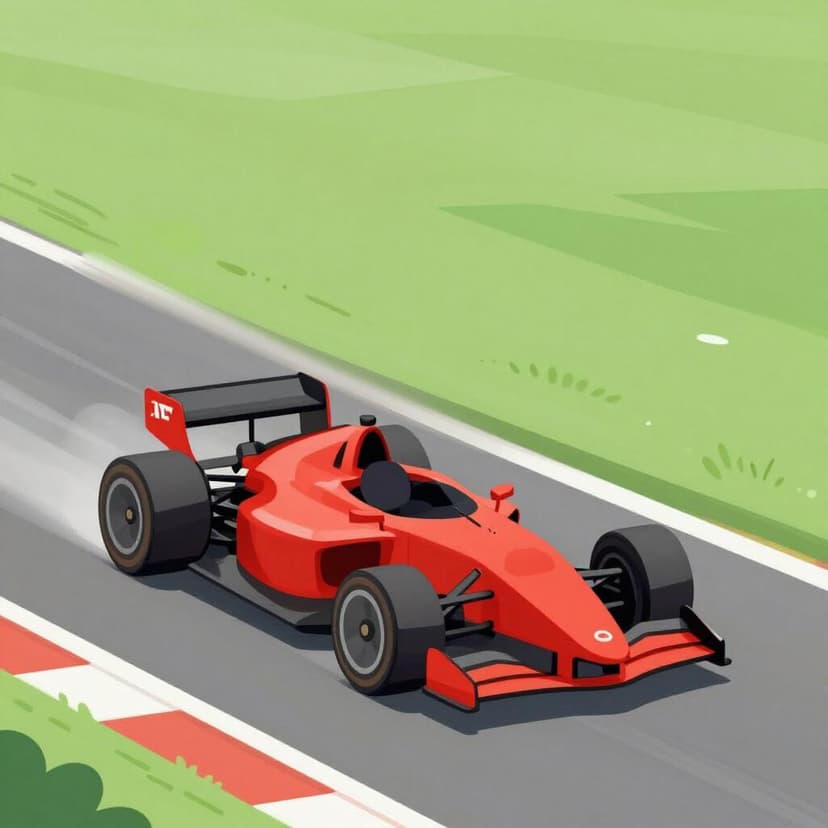 A bright red race car zooming fast along a curved track with motion lines behind it.