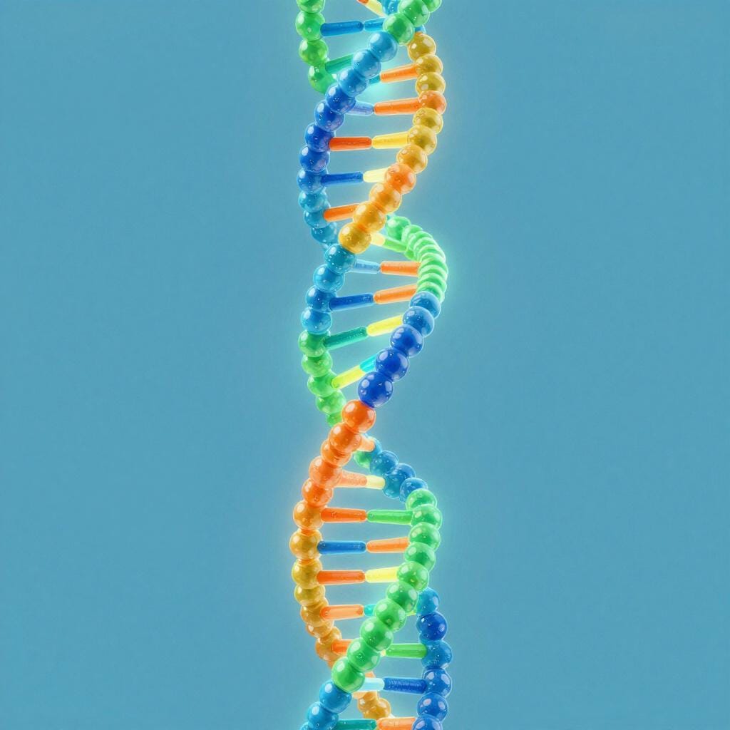 Un'illustrazione colorata di una struttura a doppia elica del DNA luminosa.