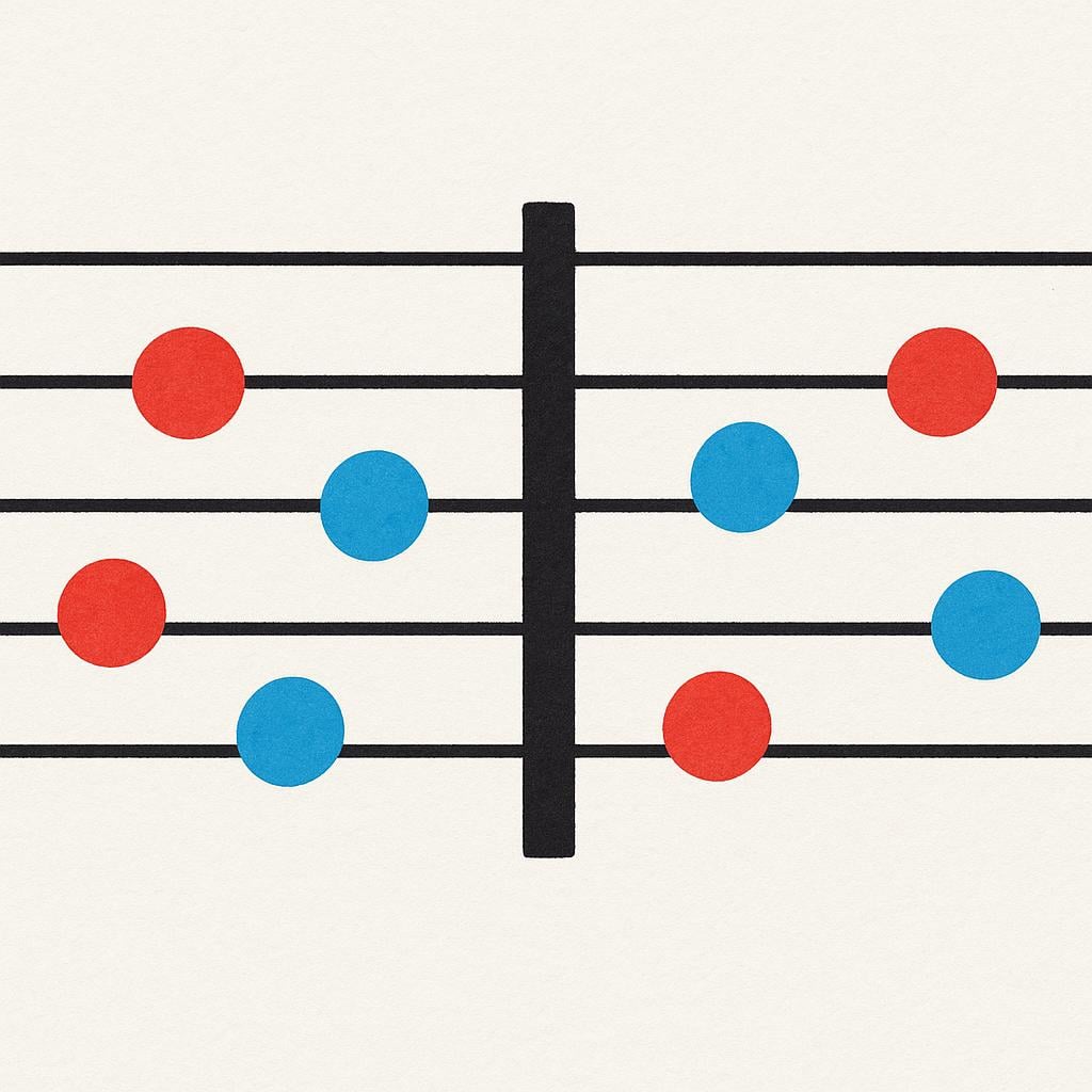 A simple depiction of a musical staff showing five horizontal lines. Two prominent vertical bar lines divide the staff into distinct sections, illustrating musical measures.