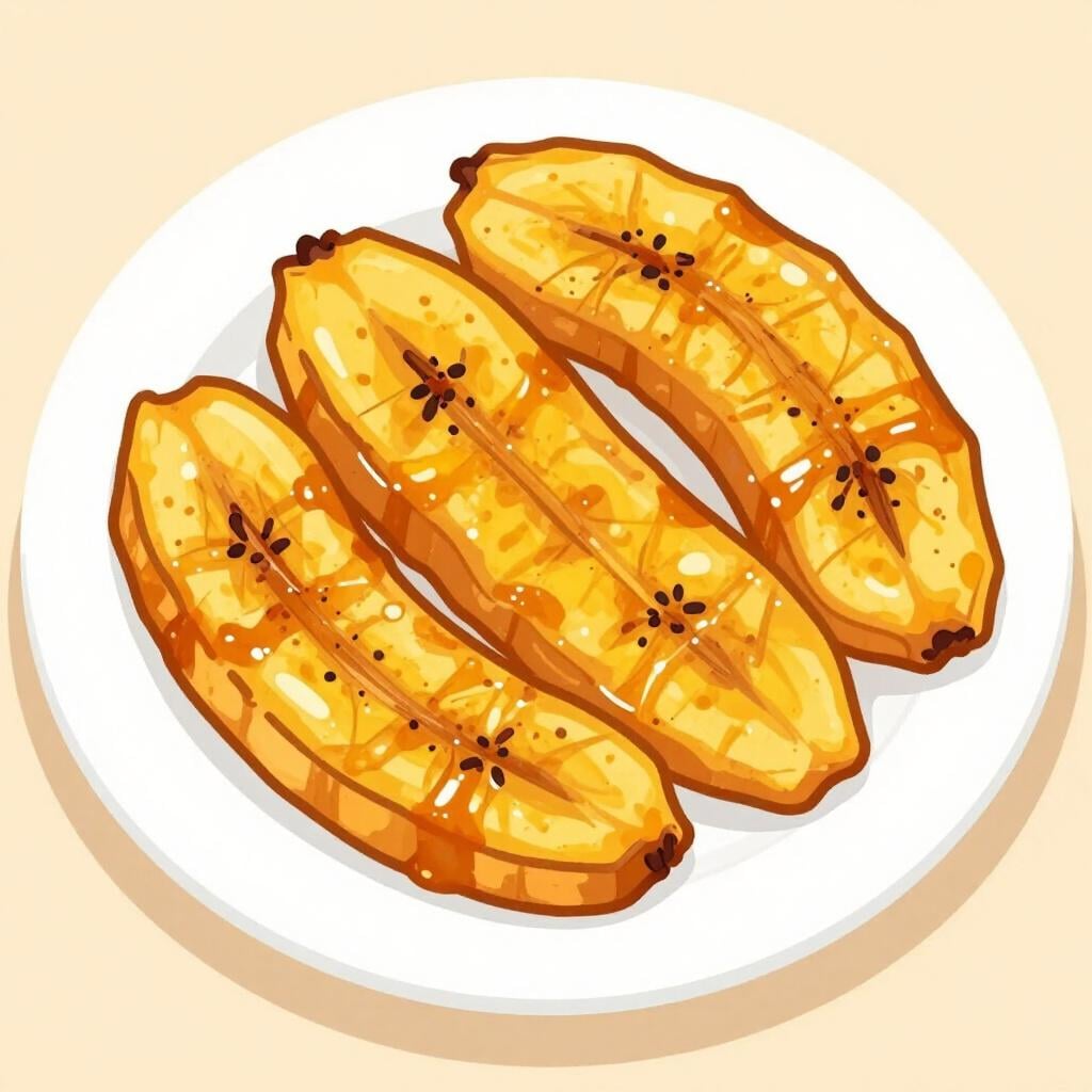 Fatias douradas de banana-da-terra frita servidas em um prato branco simples.