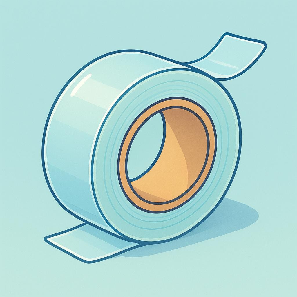 A roll of transparent adhesive tape with the end slightly peeled off.