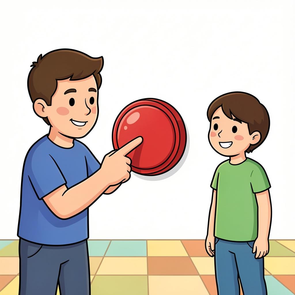 A person firmly pointing at a button for someone else to press.