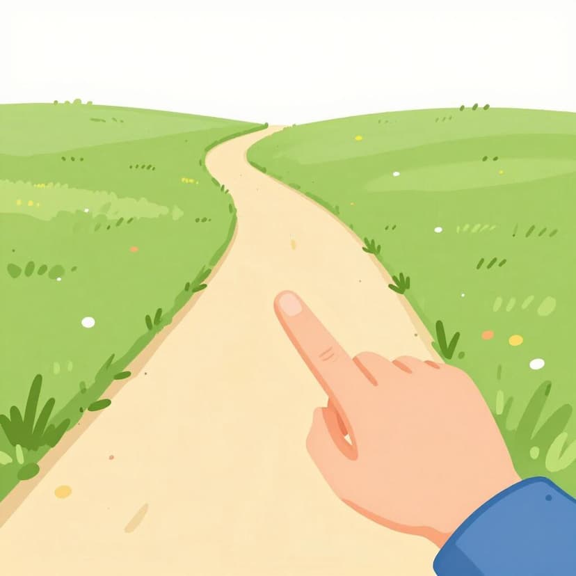 A small hand making a shooing gesture towards a pathway leading away.