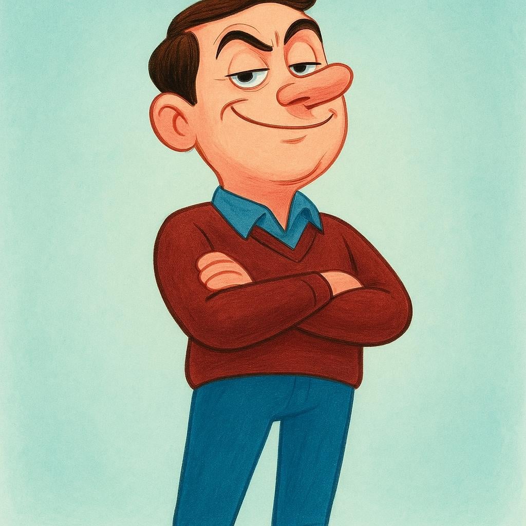 A character standing rigidly with their chin raised high, looking down their nose with a smug expression, clearly showing arrogance.