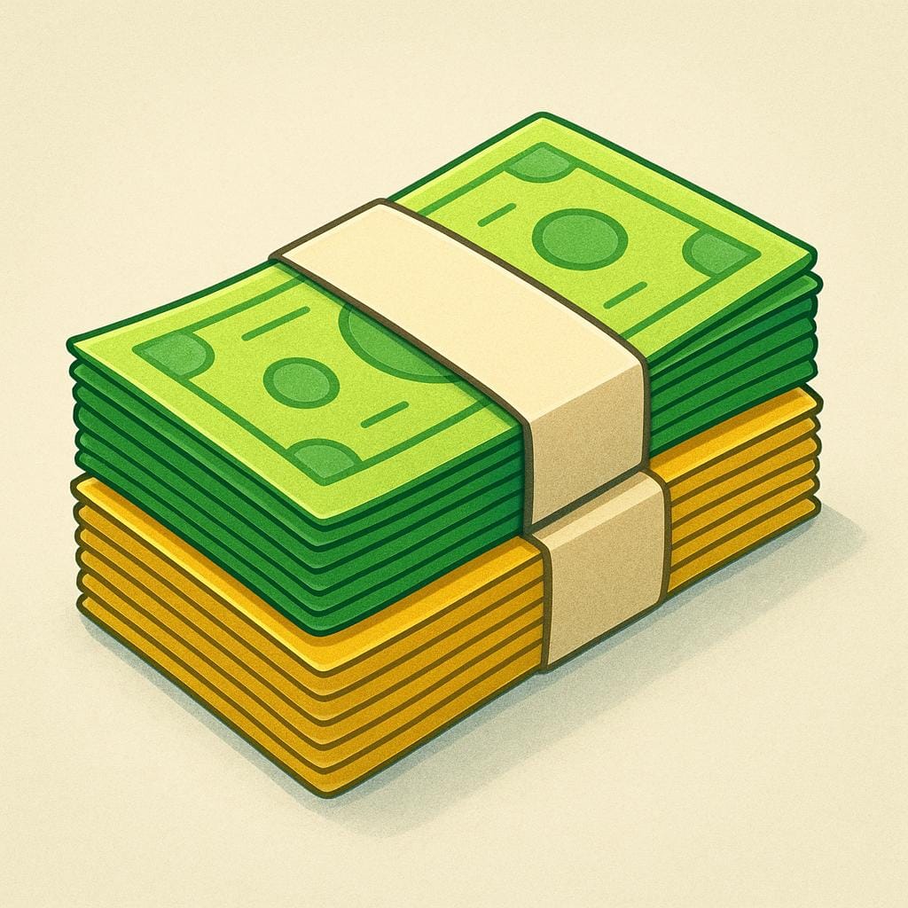 A neat stack of colorful, generic paper banknotes, representing currency.