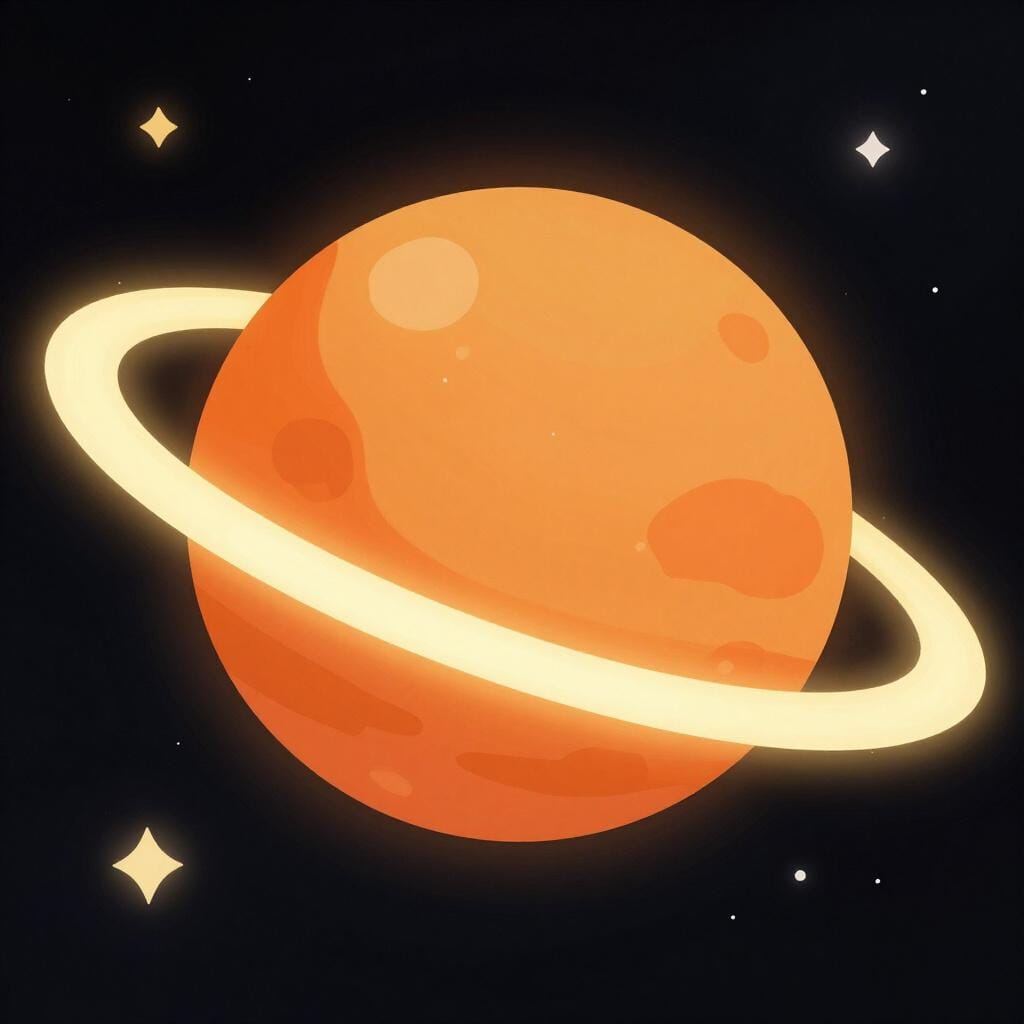 Een kleurrijke planeet met een ring eromheen, zwevend in de ruimte.